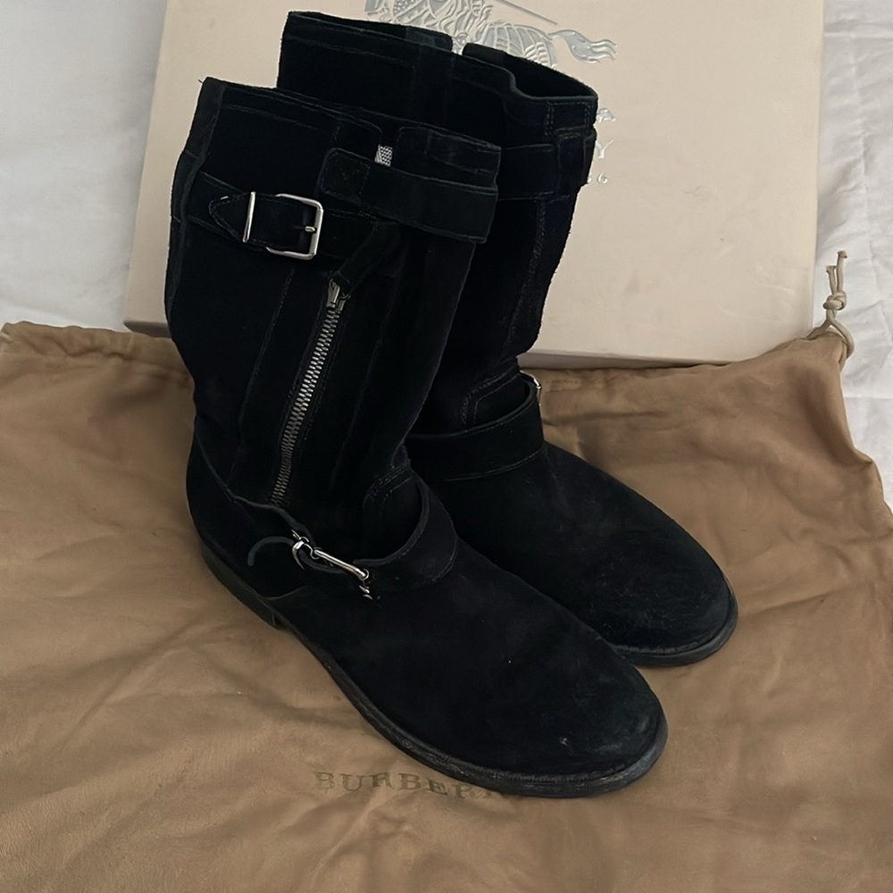 Burberry Brit canvas check Grantville Boot, Black Suede 37